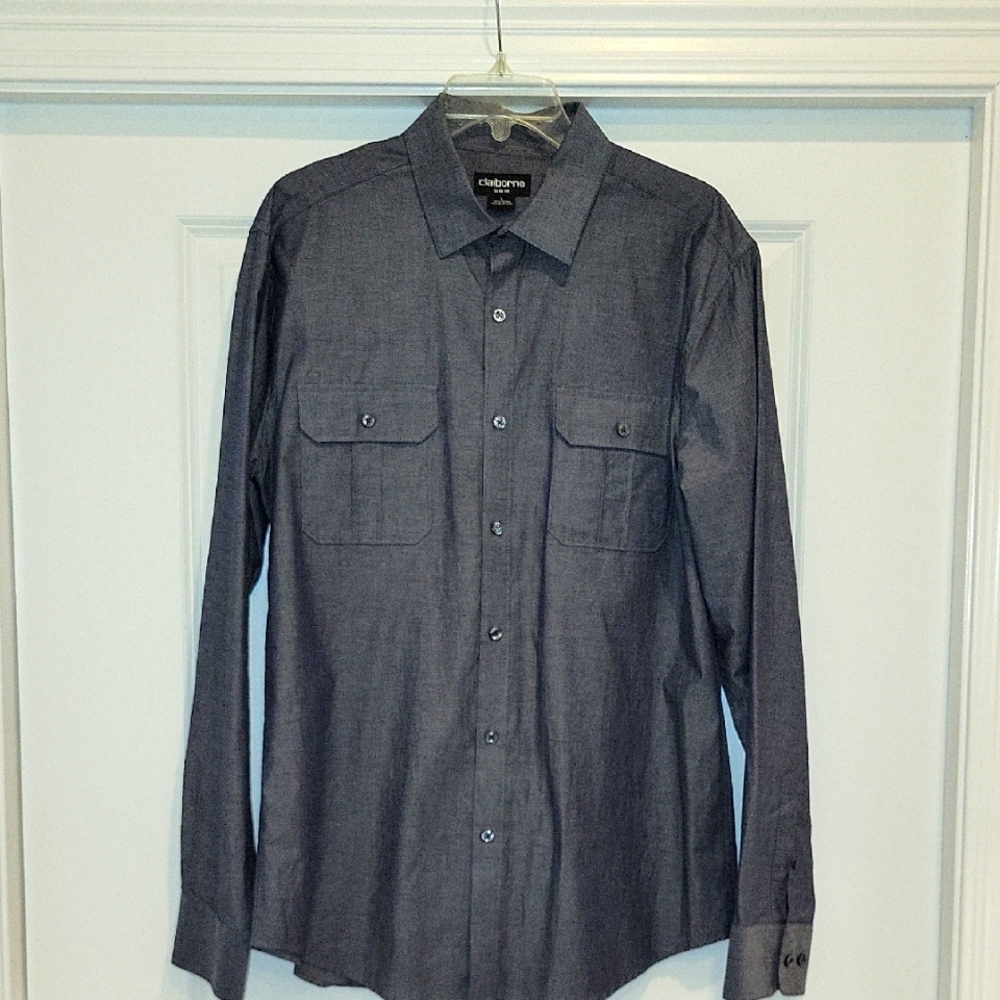 Claiborne Men's Slim Fit Charcoal Long Sleeve Shirt